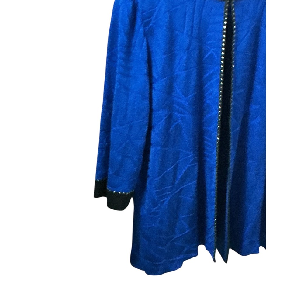 Ming Wang 2X Royal Blue Geometric Textured Studded Open Front Knit Cardigan - Picture 6 of 12